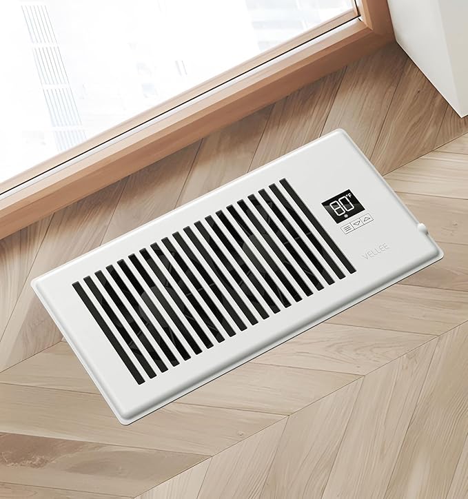 VELLEE Quiet Register Booster Fan Fits 4" x 10" (DUCT OPENING CUTOUT), 10-Speed Smart Heating Cooling AC Vent Booster Fan w/Remote Control & Thermostat Control (Vertical Grille - White) - Corded - Image 7