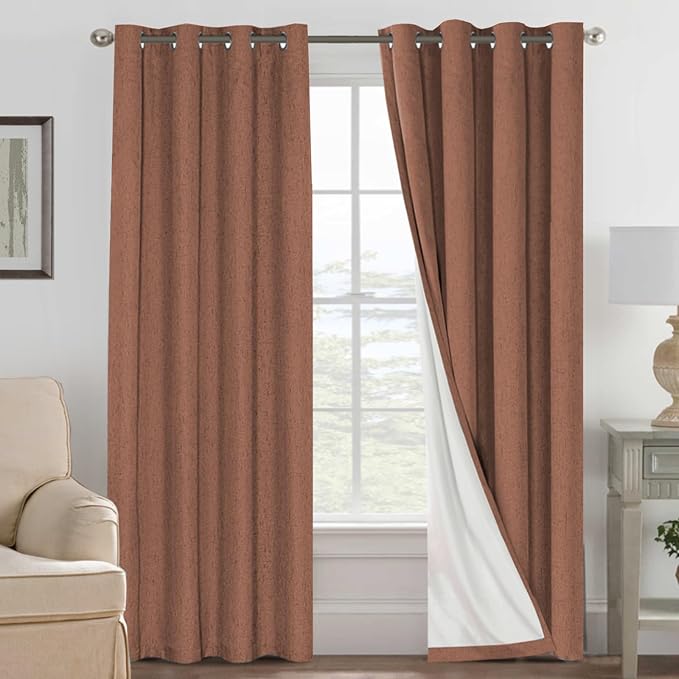 H.VERSAILTEX Linen Blackout Curtains 108 Inches Long 100% Blackout Thermal Insulated Textured Linen Look Curtain Draperies Anti-Rust Grommet, Energy Saving with White Liner, 2 Panels, Washed Spice by HVERSAILTEX
