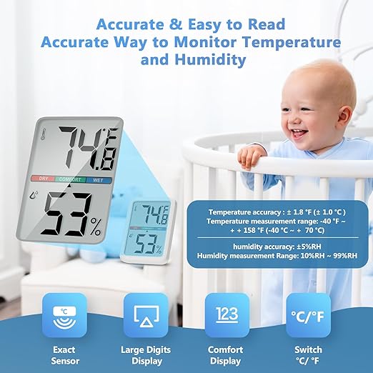 Digital Thermometer Hygrometer, Large LCD Screen Room Thermometer Temperature, Wall Thermometer Humidity Indoor with High Accuracy, Suitable for Greenhouse, Home and Office Measuring Devices - Image 3