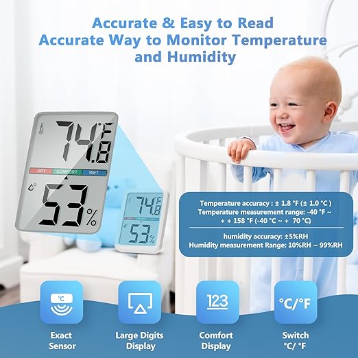 Digital Thermometer Hygrometer, Large LCD Screen Room Thermometer Temperature, Wall Thermometer Humidity Indoor with High Accuracy, Suitable for Greenhouse, Home and Office Measuring Devices - Image 3