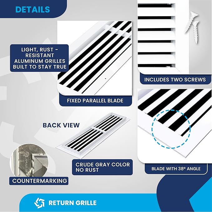 28x6 Inch (Duct Opening) Air Return Vent Cover Decorative – Premium Aluminum AC Vent Cover for Ceiling & Wall, Rustproof Grille, Ideal for Home HVAC Grille, Durable & Easy to Install by ACLAMINAIRE - Image 9