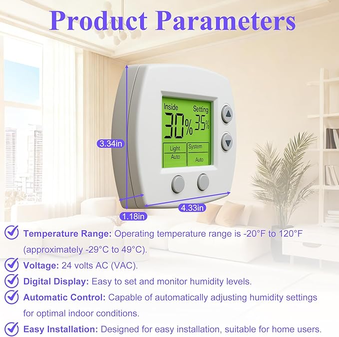H6062A1000 Digital Humidistat/Dehumidistat Compatible with Honeywell H6062A1000 HumidiPro, OEM Upgrade H6062A1000/U Digital Humidistat, Smart LCD Display Humidity Control for Home and Indoor. -2 Year - Image 3