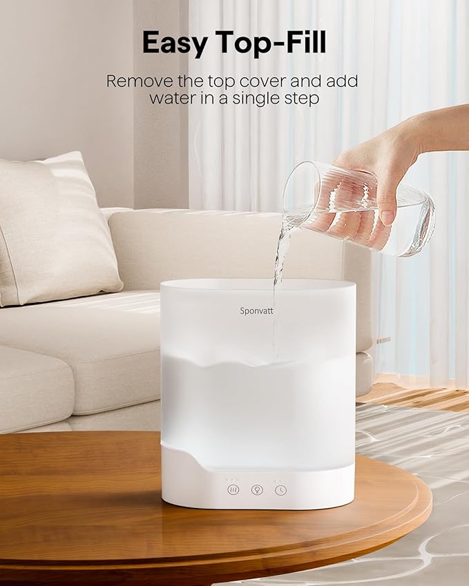Sponvatt Humidifiers for Bedroom Home,2.5L Top Fill Cool Mist Air Humidifier for Large Room Baby Nursery,Quiet Ultrasonic,With Oil Diffuser and Nightlight,for Plants,Office,Easy to Clean,Auto Shut-Off - Image 3