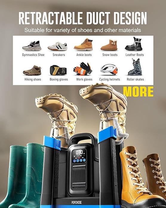POPCHOSE Heavy-Duty Boot Dryer, Upgraded Shoe Dryer Helps Reduce Odor, Glove & Boot Warmer, Silent & Adjustable Timer - Image 3