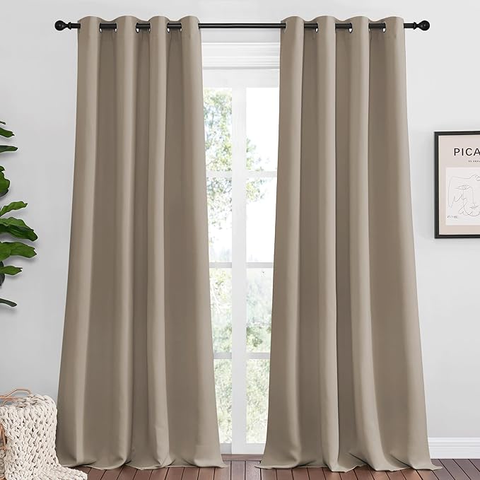 NICETOWN Taupe Blackout Curtains 108" Long, 55" Wide, 2 Pieces for Office, Dining, Guest Room - Sound Reducing, Heat and Cold Block Panels for Modern Decorative by NICETOWN