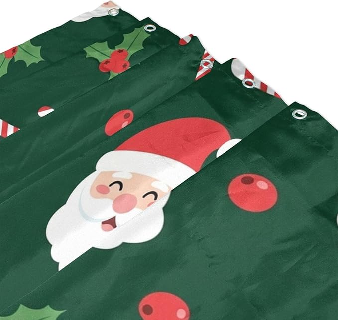 Christmas Santa Leaf Green Shower Curtain Liner 72×72 inch for Bathroom Curtain Anti Mold Shower Curtain with Hooks Bathroom Accessories - Image 3
