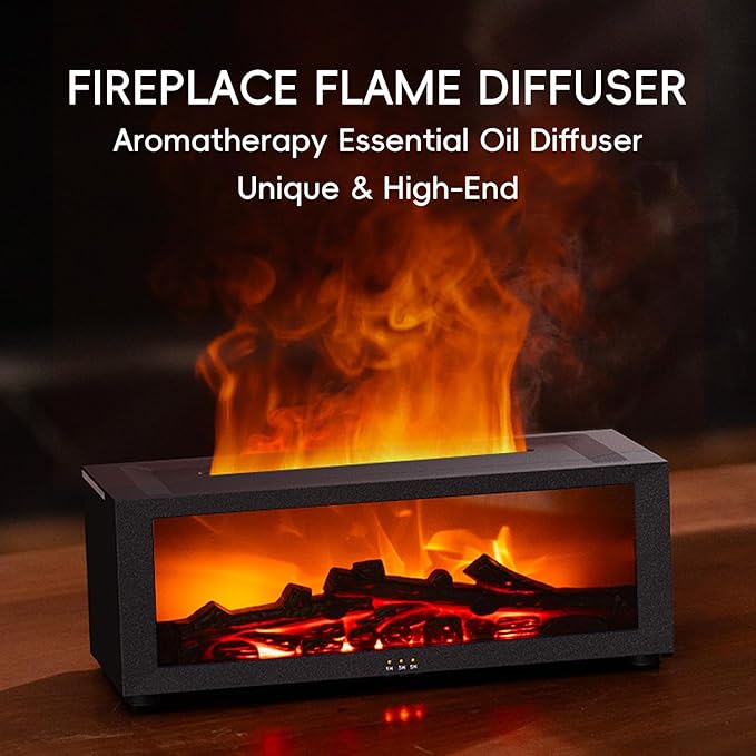 Essential Oil Diffuser, 7 Colors Fireplace Flame Fire Oil Diffuser, 150ml Ultrasonic Aromatherapy Humidifier, Scent Diffuser with Remote Control & Timer for Home,Bedroom,Office,Yoga (Black) - Image 2