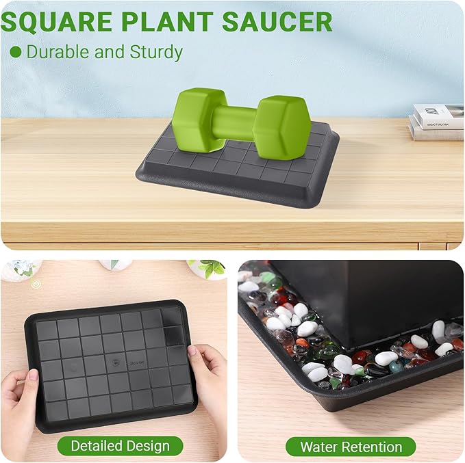 GREANER 10 Inch Plastic Plant Tray Saucer Rectangular, Black Heavy Duty Plant Trays No Holes, Humidity Trays for Indoor Outdoor Plants(3 Packs) - Image 4