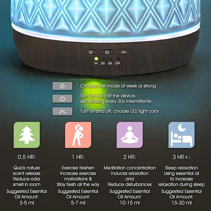 Earnest Living Essential Oil Diffusers for Essential Oils Large Room Diffuser White Ceramic Diffuser 500ml Aromatherapy Diffuser with 4 Timers 7 Night Lights and Auto Off Function for Home Gift - Image 7