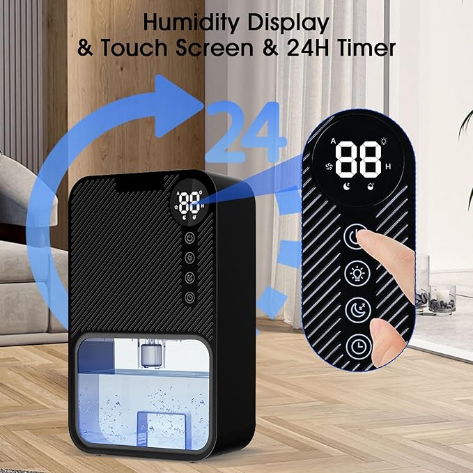 ele ELEOPTION Small Dehumidifier for bedroom 40 OZ Water Tank with Digital display Auto-Off, Portable Mini Dehumidifiers for Bathroom,RV,Basement Black US Plug - Image 6