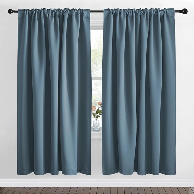 NICETOWN Living Room Blackout Draperies Curtains - (Smoky Blue Color) W70 x L72, 2 Panels, Home Decoration Window Blackout Drape Panels for Patio Door - Image 2