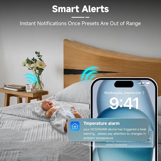 WiFi Temperature Humidity Sensor with Freezing Alert - BaldrTherm Solar Powered Remote Monitor, 3.9" Big Screen, Smart App Alerts for Greenhouse, Pipe Protection, Cellar & Baby Room - Image 5