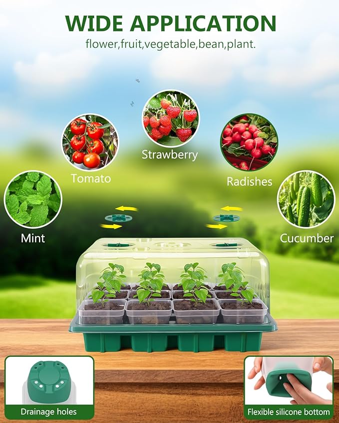 joyhalo 12 Cell Seed Starter Kit with Grow Light and Graphene Heating Mat, Reusable Seed Starter Tray with Higher 4.7”Humidity Domes and Large Clear Silicone Base Nursery Pots - Image 6