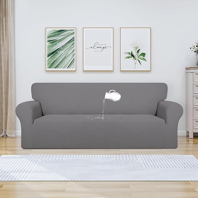 PureFit 100% Dual Waterproof Couch Cover Slipcovers for Couches and Sofas - Stretch Non Slip Fleece Sofa Covers Washable, Leakproof Furniture Protector for Kids, Pets (Oversized Sofa, Light Gray) - Image 2