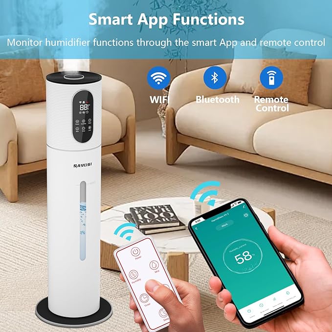 Humidifier,SAYDSI 2.1Gal(8L) Smart Humidifiers for Bedroom,1800sq.ft Cool Mist Humidifier with Smart App,Timer,Quiet Sleep Mode and Water Tank for Home,Office,Large Room,Plants(White) - Image 2
