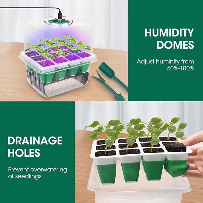 Seed Starter Tray with Grow Light,5 Pack 60 Cells Seedling Tray Kit Reusable & Dishwasher Safe for Starting Vegetable, Flower & Herb Seeds Indoor Grow Kit for Deep-Rooted Seedlings - Image 3
