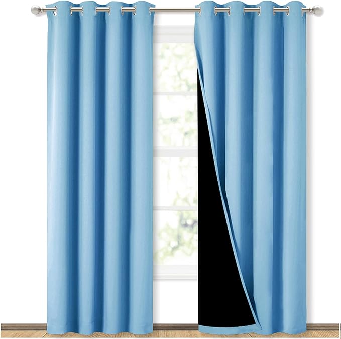 NICETOWN 100% Blackout Curtains 84 inches Long, Blue, 52 inches Wide, Pair of Energy Smart & Noise Blocking Out Drapes for Baby Room Window, Thermal Insulated Guest Room Lined Window Dressing by NICETOWN
