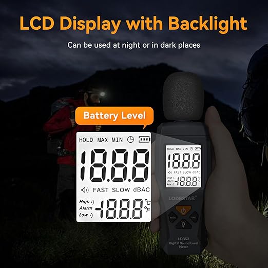 LODESTAR LD353 Decibel Meter, Digital Sound Level Meter 30 – 130 dBA dB Meter to Measure Noise, Audio Noise Measure Device Backlight MAX/MIN, Data Hold Dual Ranges Use for Home Factory - Image 5