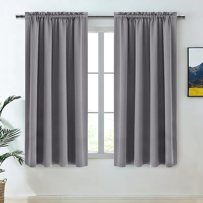 DWCN Blackout Curtains Room Darkening Thermal Insulated Bedroom Curtains Window Treatments, 42 x 45 inches Long, Set of 2 Grey Rod Pocket Drapes by DWCN