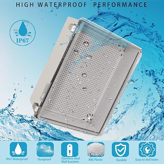 Waterproof Electrical Box Junction Box Weatherproof IP67 ABS Plastic Enclosure Switch Router Project Box Electronics DIY Enclosure With Mounting Plate and Wall Bracket Clear 15.7"x 11.8"x7.1" - Image 2