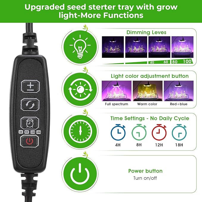 Seed Starter Tray with Grow Light, 6pcs Seed Starter Kits with Light and Humidity Domes, Timing Controller & Adjustable Brightness & 3 Light Mode, Indoor Seedling Starter Plant Germination Trays - Image 3