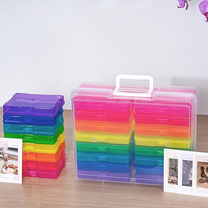 novelinks Transparent 4" x 6" Photo Organizers and Photo Storage Box with Handle, 16 Inner Photo Cases, Portable Picture Organizers & Photo Storage Containers (Multi-Colored 2Pack) - Image 3