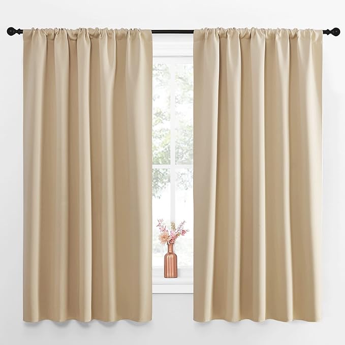 NICETOWN Room Darkening Curtains for Bedroom - Home Decoration Privacy Protection Thermal Insulated Solid Drapes/Draperies for Kitchen Window (Biscotti Beige, Set of 2, 52 x 63 inches) by NICETOWN