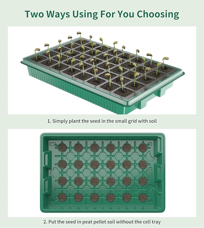 Seed Starter Tray, 80-Cells Seedling Starter Trays with Grow Light and Humidity Dome, Reusable Seed Germination Kit for Indoor Gardening Seed Starting (2 Pack, Green Base) - Image 4