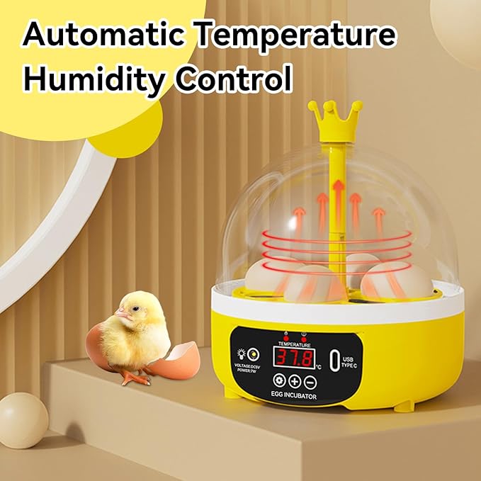 Mini Egg Incubator, 4 Egg Incubator Household Hatching Machine Automatic Temperature Humidity Control for Farm, Classroom, Home Use (Auto Turning) - Image 2