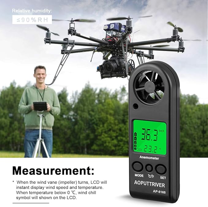 Anemometer Handheld Wind Speed Meter for Measuring Wind Speed Temperature and Max/Average/Current, High Precision Anemometer Measuring for Windsurfing Sailing Fishing Outdoor Activities - Image 7