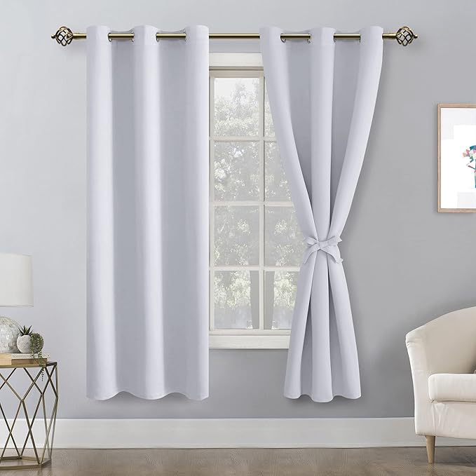 Hiasan Room Darkening Curtains for Bedroom, Noise Reducing, Energy Saving Blackout Window Curtain Panels, Sewn with Tiebacks, Set of 2, Grommet Top (Greyish White, Width 42 Inch x Length 72 Inch) - Image 2