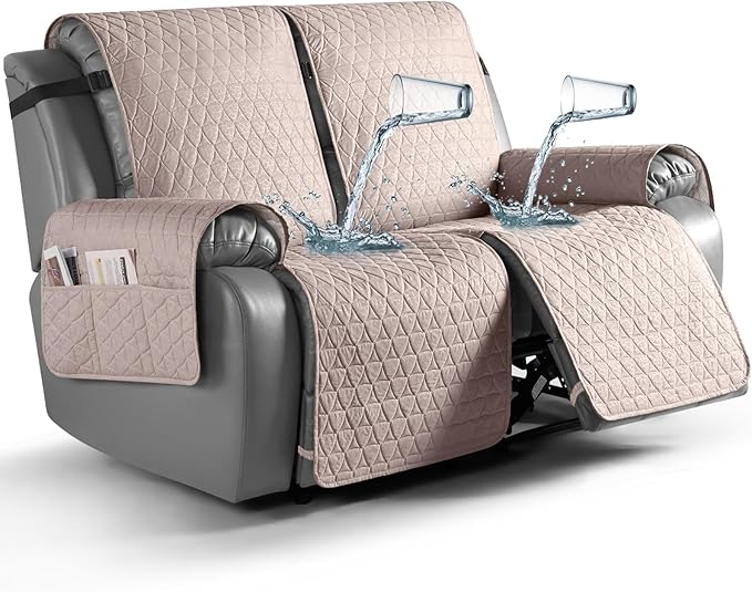 TAOCOCO 100% Waterproof Recliner Cover, Non-Slip Washable Reclining Couch Cover with Elastic Leg Straps, Furniture Protector for Dogs (Pink, 2 Seater) by TAOCOCO