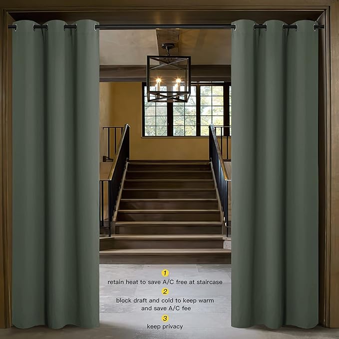 NICETOWN Curtains & Drapes for Door Tapestry, Sound Noise Canceling Room Darkening Replacement Makeshift Curtains for Bathroom Pantry Bedroom Closet (Dark Mallard, 1 Panel, 5ft Wide x 7ft Long) - Image 2
