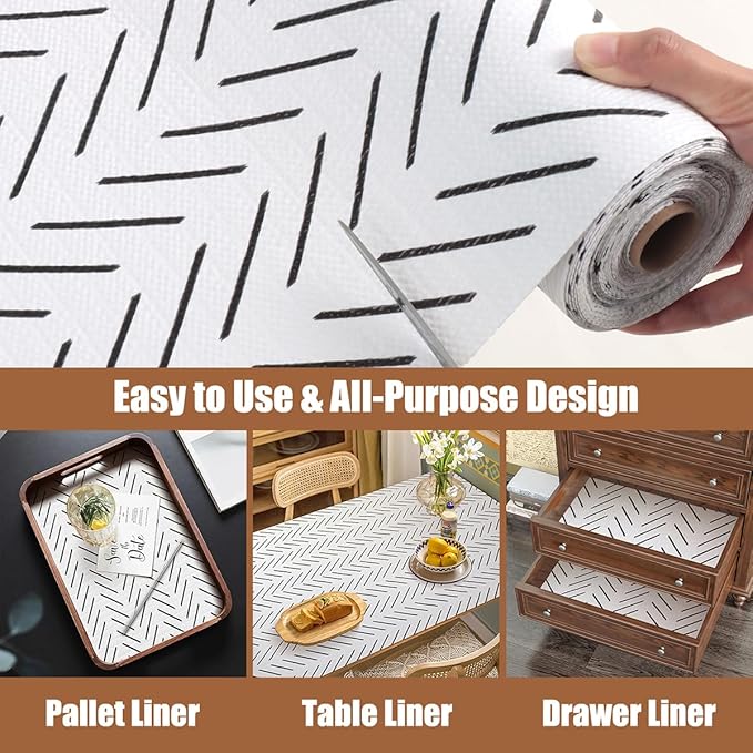 Tatyanna Shelf Liner for Kitchen Cabinets Non Adhesive Cabinet Liners Stripe Drawer Liner Strong Grip Non Slip Shelf Liners Waterproof Cupboard Liner Easy to Clean Pantry Dresser Liner 12IN x 10FT - Image 4