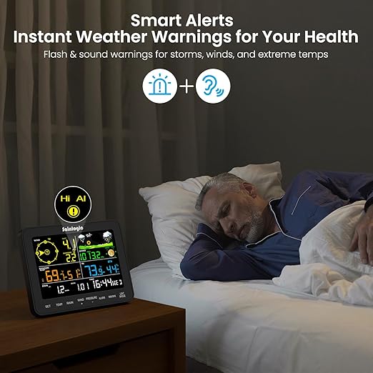 Sainlogic Weather Stations Wireless Indoor Outdoor SA6, Weather Station with Rain Gauge and Wind Speed, Weather Forecast, Temperature, Air Pressure, Humidity, Moon Phase, Alarm Clock(No WiFi) - Image 7