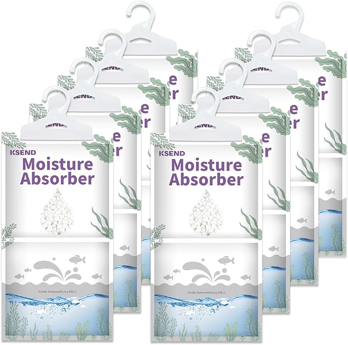 Moisture Absorbers 8 Packs - 9.8 oz Dehumidifier Bags, Portable Moisture Hanging Bags for Closet, Bathroom and Kitchen, Fragrance Free, 11.8'' x 6.3'' by Ksend
