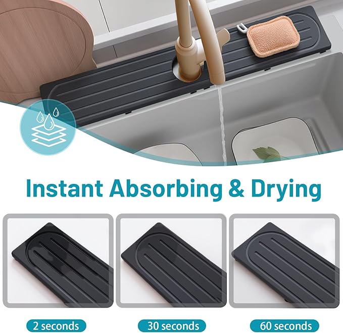 Fast Drying Stone Faucet Mat for Kitchen Sink with Raised Feet, Water Absorbent Diatomite Stone Sink Tray, Faucet Sink Splash Guard, Prevents Moisture Buildup, Durable Protector for Bathroom Counter - Image 5