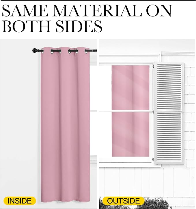 NICETOWN Blackout Curtain Blind for Bedroom, Single Panel, W42 x L45 inches, Rouge Pink, Thermal Insulated Grommet Blackout Room Darkening Drape/Drapery - Image 5