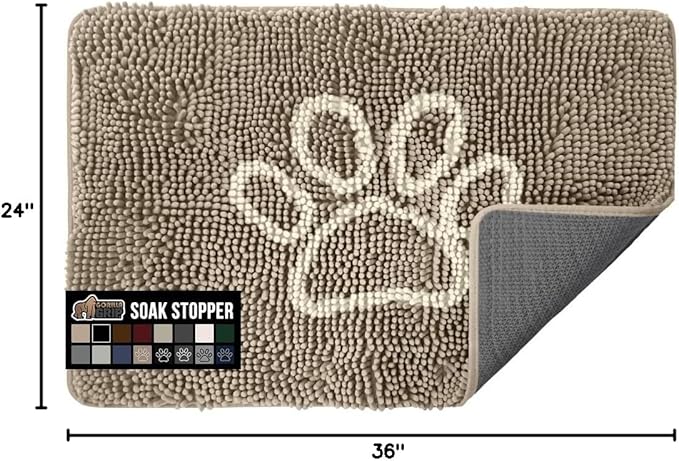 GORILLA GRIP SOAKSTOPPER Dog Door Mat, 36x24 Machine Washable Rug Absorbent Doormat Captures Moisture Mud Dirt, Quick Dry Soft Chenille Entryway Rugs Indoor Entrance Mats for Dog Paws, Beige Ivory - Image 2