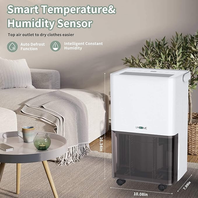 Uhome 30 Pint Dehumidifier - for Basement with Activated Carbon Filter,Ultra Quiet, Humidity Sensor, Auto Shut Off, Continuous Drainage Hose - Ideal Dehumidifiers for Home, 1500 Sq Ft Dehumidifiers - Image 7