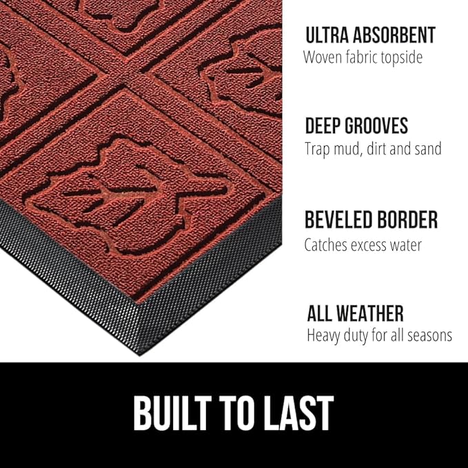 GORILLA GRIP 100% Waterproof All-Season WeatherMax Doormat 35x23, US Designed Natural Rubber, Stain and Fade Resistant, Low Profile Indoor Outdoor Door Mats, Easy Clean Patio Mat, Burgundy Leaves - Image 2