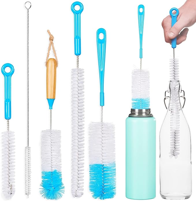 Turbo Microfiber Bottle Brush Cleaner Pack - Set of 5 Bottle Brushes for Cleaning Baby Bottles, Water Bottles, Tumblers, Wine Decanters, Flask, Bong, Vase Cleaner - One Straw Cleaner Brush by TurboMicrofiber