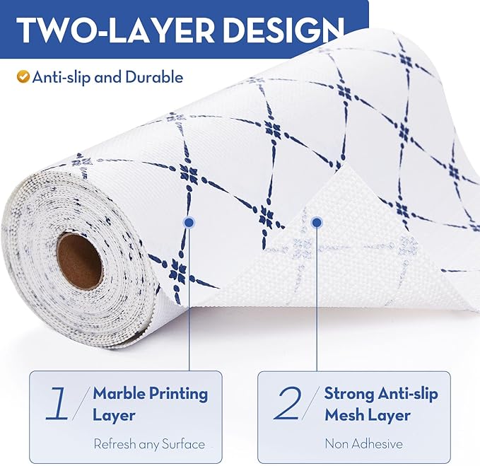Drawer Shelf and Cabinet Liner, Thick Strong Grip,Shelf Liners Non-Adhesive Liners Protect Kitchen Cabinets and Cupboard, Bathroom Drawers,Under Sink Mat, 12" x10', Blue Stripe - Image 3