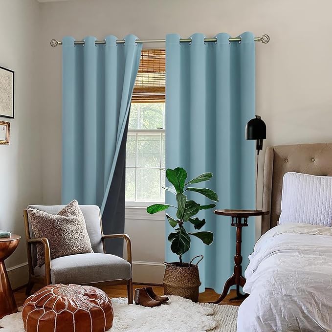 BGment Thermal Insulated 100% Blackout Curtains for Bedroom with Black Liner, Double Layer Full Room Darkening Noise Reducing Grommet Curtain (52 x 90 Inch, Greyish Blue, 2 Panels) - Image 2