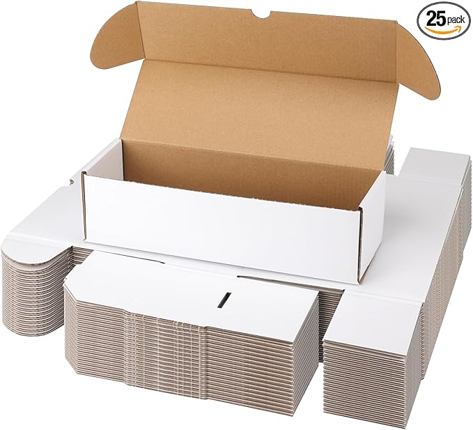 Bulk 900 Capacity Trading Cards Storage Box, in Total 25 Pack Brown White Cardboard Shipping Boxes for 22500 Count 12pt 2.5x3.5 inch Cards or Sleeved Cards by Serwrsw