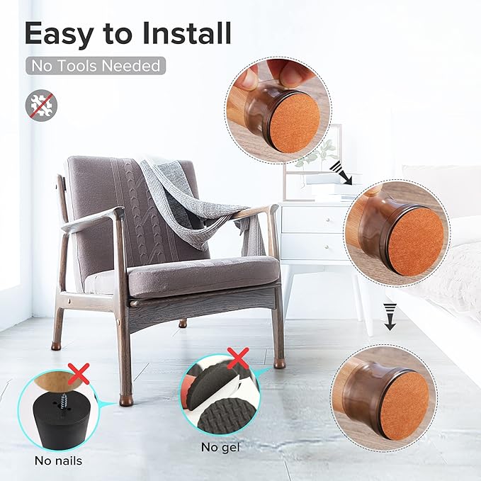 24PCS Upgraded Silicone Chair Leg Floor Protectors for Hardwood Floors, Furniture Sliders for Chair Legs, Felt Bottom Furniture Pads, Anti-Slip Round&Square Cap Covers to Scratch and Reduce Noise - Image 5