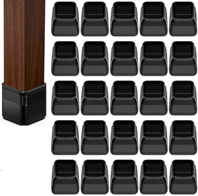 36pcs Square Chair Leg Floor Protectors, Felt Pads Chair Leg Protectors for Hardwood Floors, Silicone Furniture Feet Cups Covers Felt Pads, Prevents Scratches & Reduce Noise, Black, X-Small by BAIPOK