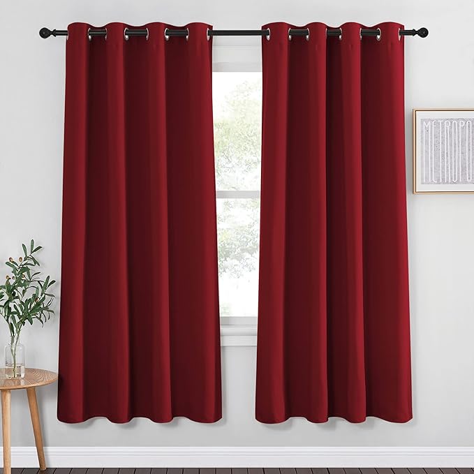 NICETOWN Blackout Curtain Panel Grommet - Home Decorations Thermal Insulated Solid Grommet Top Blackout Living Room Panel/Drape for Gift (Burgundy Red, 1 Panel, 52 x 72-inch) by NICETOWN