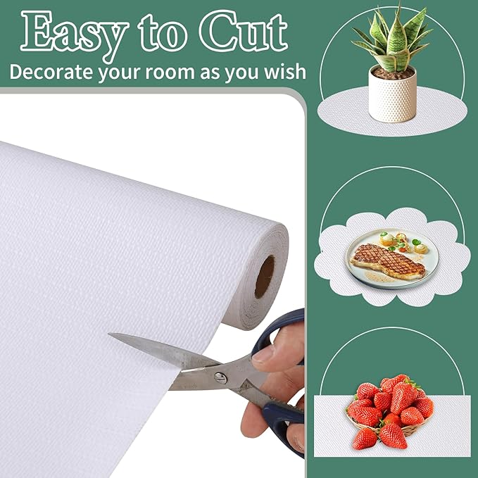 Drawer and Shelf Liner for Kitchen Cabinet: 12 in X 20 Ft Non Slip Waterproof Shelf Paper Non Adhesive Refrigerator Liners White Easy Liners for Bathroom Cupboard with Knife Tape Measure - Image 5