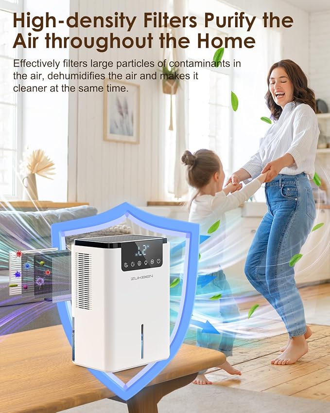Dehumidifier,75 OZ Quiet Dehumidifier for Home Bedroom Bathroom RV Closet with Timer,Auto Shut Off,Sleep Mode,7 Colors LED Light (2200ML) - Image 8